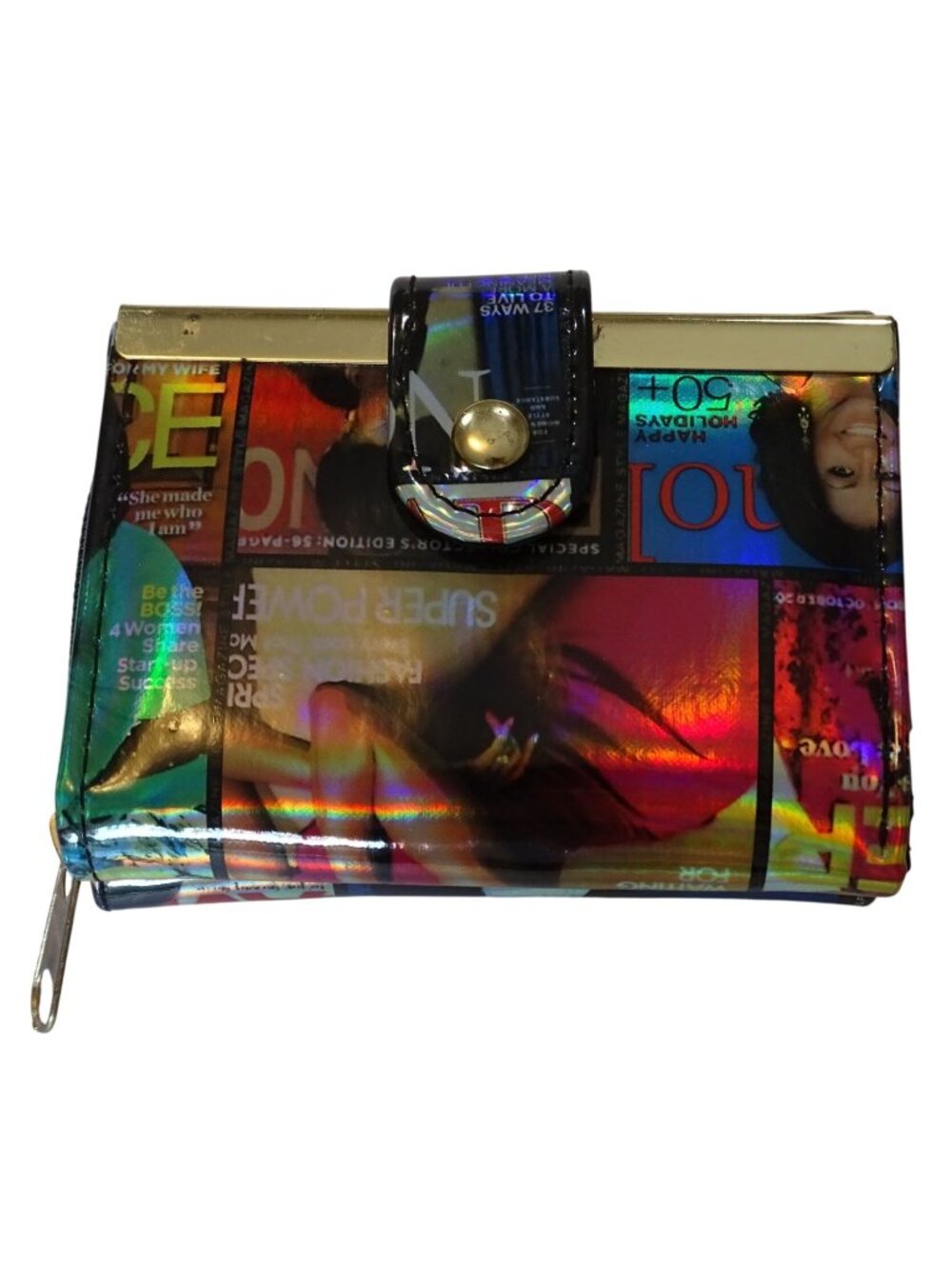 Michelle Barack Obama Magazine Print Tri-fold Card Coin Wallet Women Snap Zip